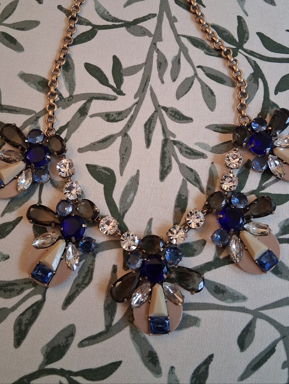 J.Crew Crystal And Lucite Statement Necklace with Blue and Clear Crystals -